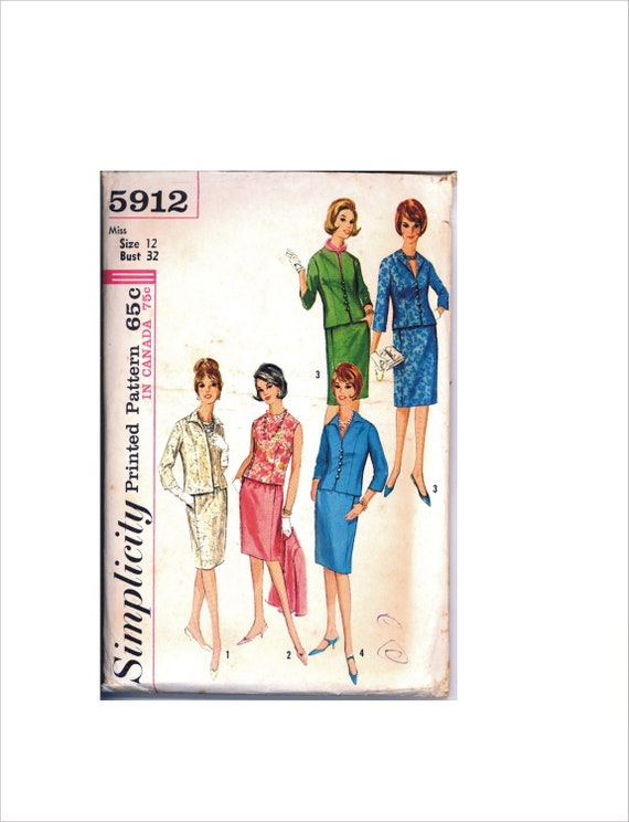 1960s Simplicity 5200 Misses size 12 skirt blouse and pullover bust 32 inches