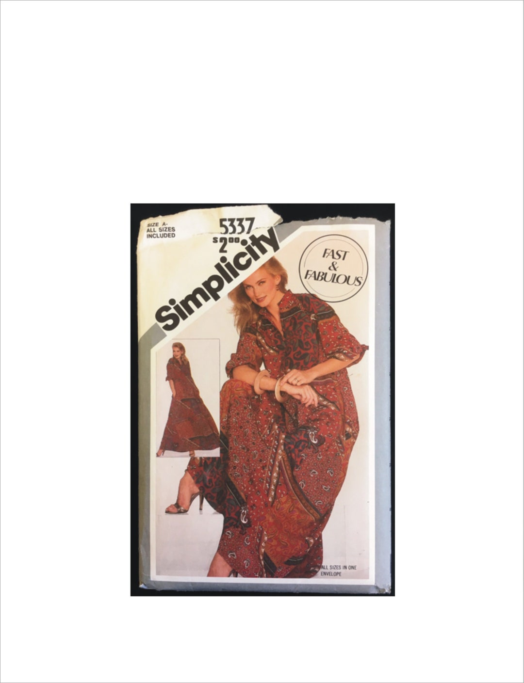Simplicity 7055 1980s Size P S Cut to M Fast Fabulous Pullover Caftan Simplicity 5337 ...