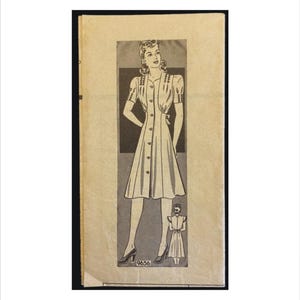 1940s Size 14 Bust 32 Button Front Dress Marian Martin 9656 Vintage Sewing Pattern Mail Order Rick Rack Trim, Glassine Envelope
