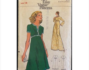 Uncut 1970s Size 14 Bust 36 High Waisted A-Line Dress Vogue 8679 Vintage Sewing Pattern Evening Gown Pockets