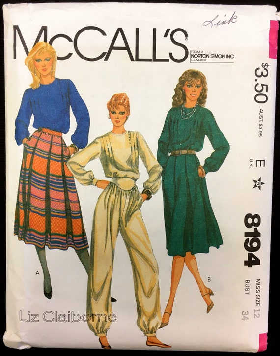 Uncut 1980s Size 12 Bust 34 Liz Claiborne Gathered Pants Pleated