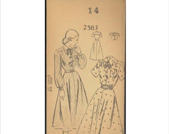 Uncut late 30s early 40s Size 14 Bust 32 Dress Fashion Service 2503 Vintage Sewing Pattern WWII Mail Order Shirtwaist