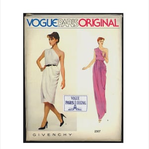 Uncut 1980s Size 8 Bust 31 1/2 Givenchy One Shoulder Dress Label Vogue 2307 Vintage Sewing Pattern 80s Goddess Prom Special Occasion