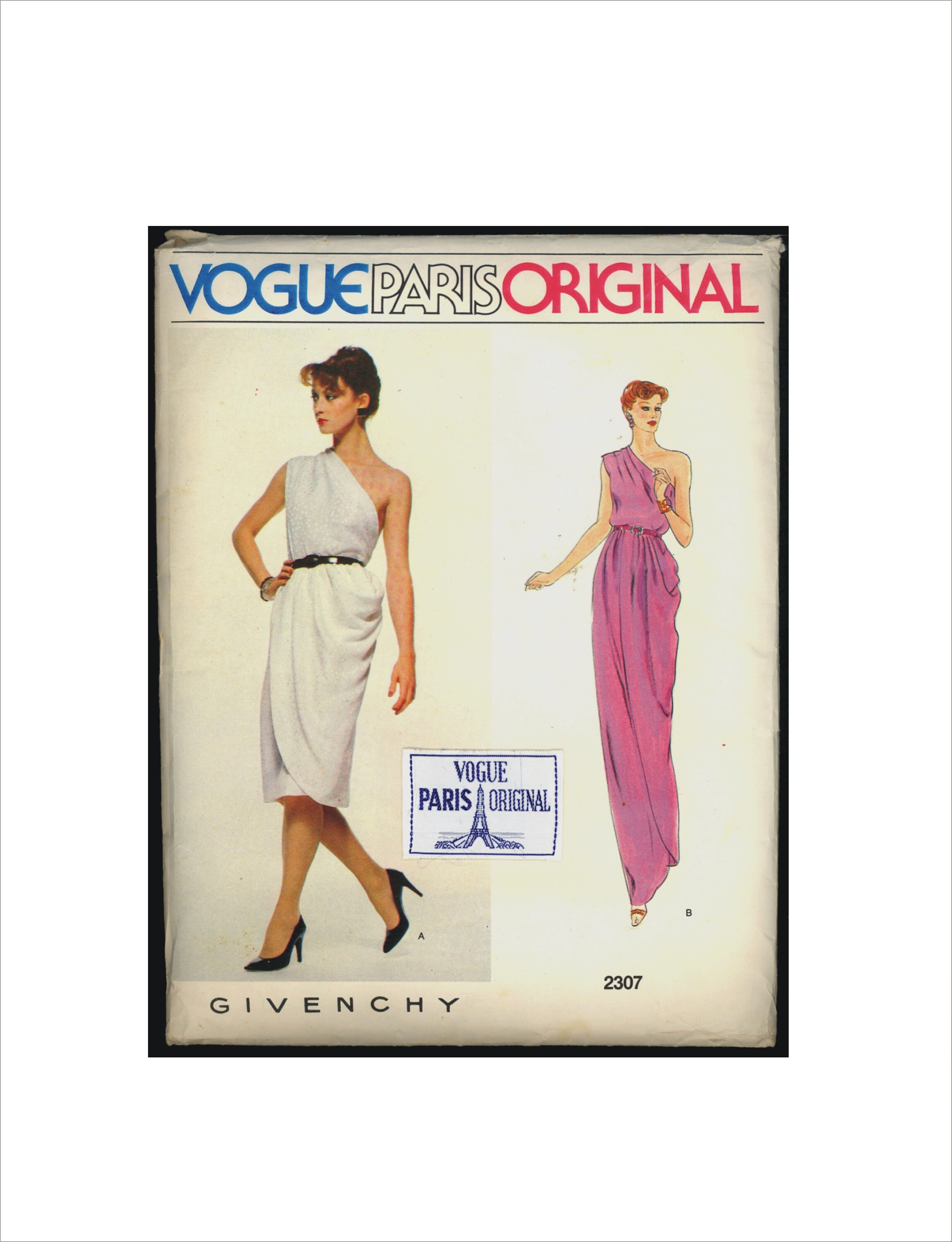 Uncut 1980s Size 8 Bust 31 1/2 Givenchy One Shoulder Dress