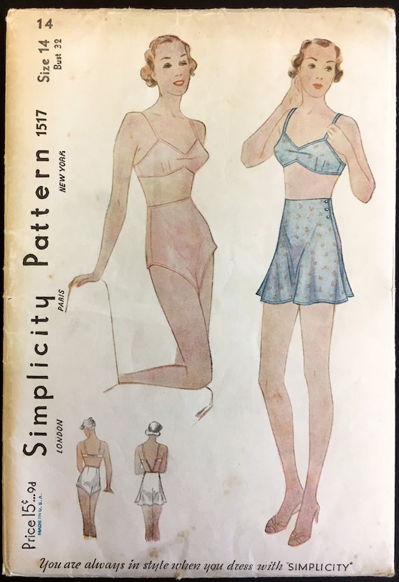 Uncut 1930s Size 14 Bust 32 Panties Bandeau Bra Simplicity 1517