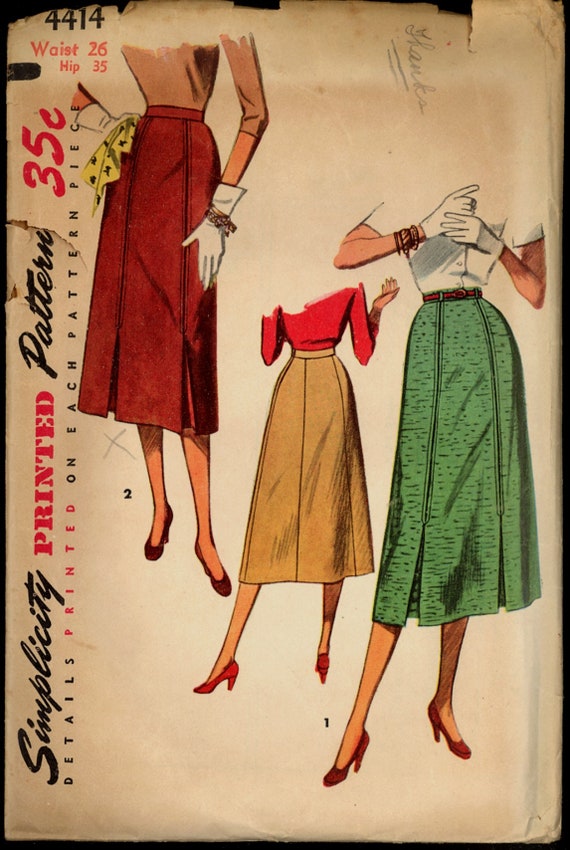 1950s Waist 26 Set Gored Skirt Front Pleats Simplicity 4414 | Etsy