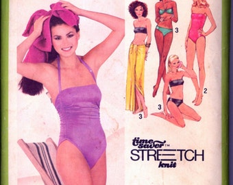 1970s SIze 8 10 12 Bust 31 1/2 32 34 Stretch Knit Swimsuit Bikini Skirt Simplicity 9002 Sewing Pattern Vintage 70s