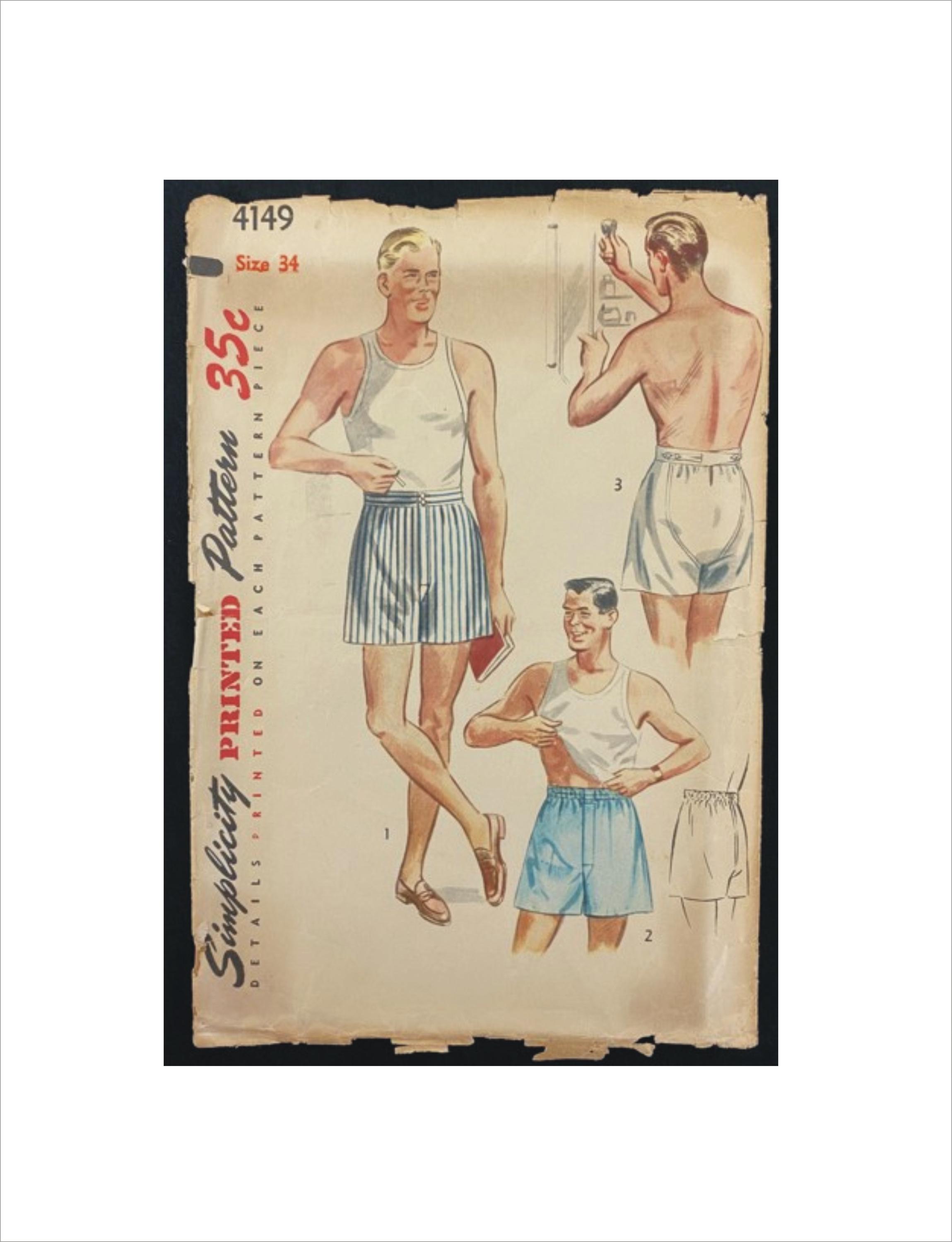 Part Cut 1950s Waist Size 34 Men's Shorts Simplicity 4149 Vintage