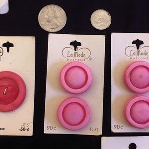 1970’s La Mode Pink Square Plastic Button - Set of 2 - 1