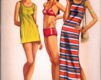 1970s Partial Cut Swim Suit Bikini Top Simplicity 9378 Bust 34 Sewing Pattern Vintage 70s