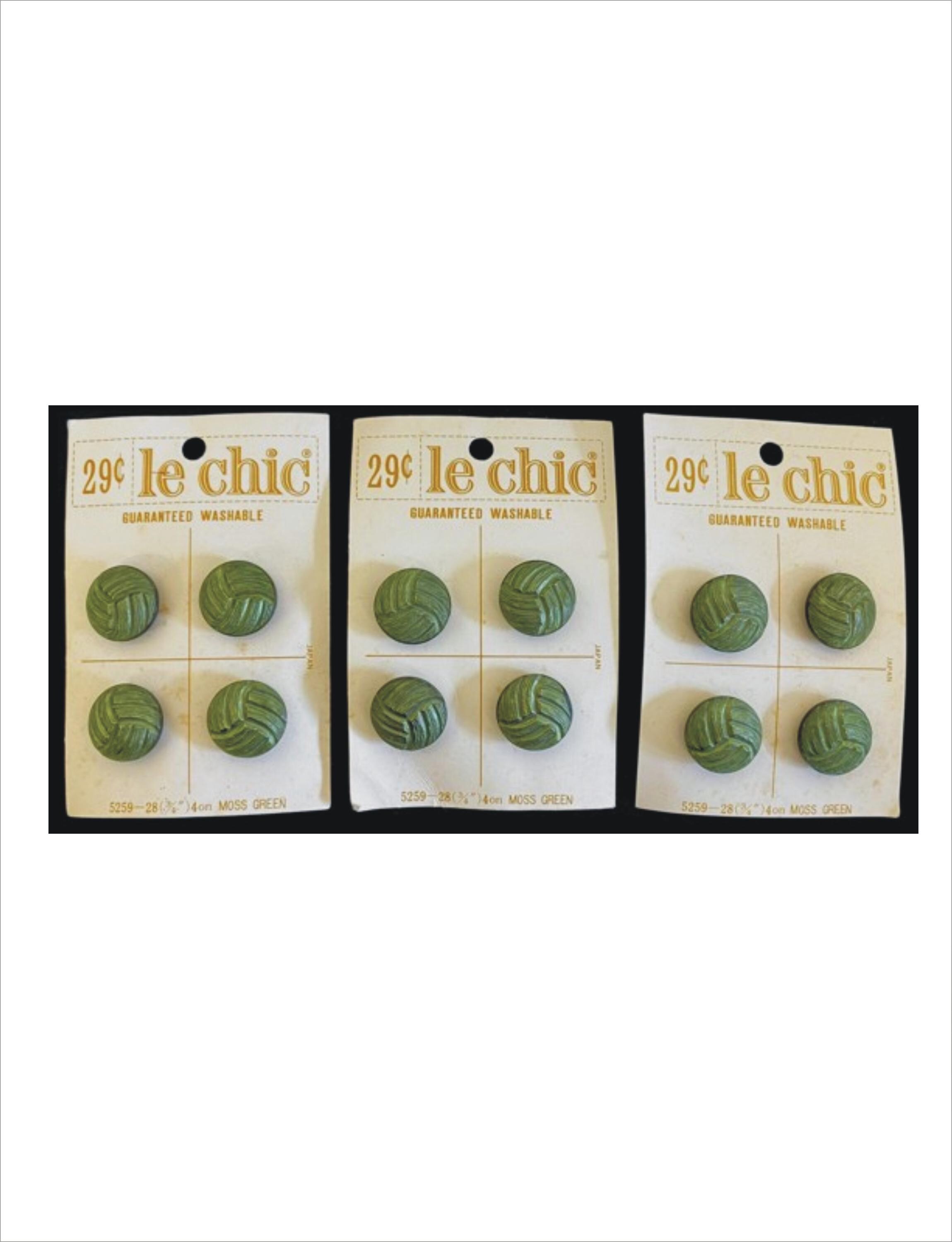 1950s 60s Lot of 12 Le Chic Shank Moss Green Plastic Buttons No