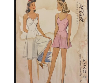 1940s Size 18 Bust 36 Culotte Slip McCall’s 4739 Vintage Sewing Pattern WW2 Bandeau Back Front 2 Lengths