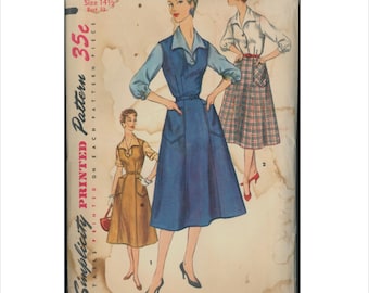 1950s Size 14 1/2 Bust 33 Jumper, Flared Skirt, Blouse Simplicity 1284 Vintage Sewing Pattern Separates Pockets