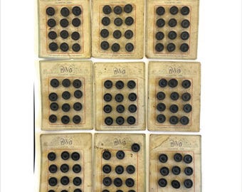 1920s 1930s Lot of 105 Black Phenolic Resin Shank Buttons Batterson-Wessels Vintage Size 3/8 inch 9 Cards Sets USA BWCo Bakelite Wessels