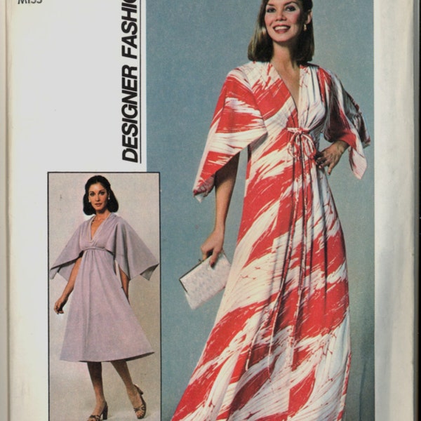 1970s Angel Sleeve Designer Fashion Dress Simplicity 7969 Size 14 Bust 36 Vintage Sewing Pattern Dance Maxi