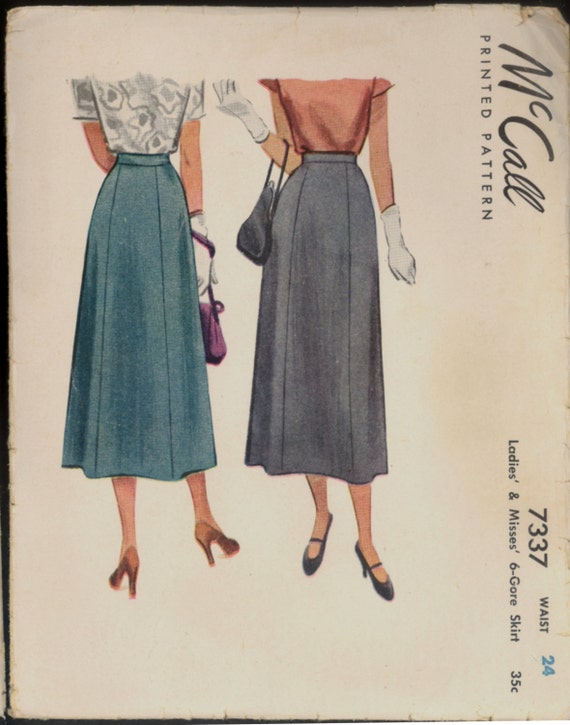 1940s Waist 24 Inch 6 Gore Flared Skirt Mccalls 7337 Vintage Sewing Pattern 40s Classic Six Mid Century Etsy Australia