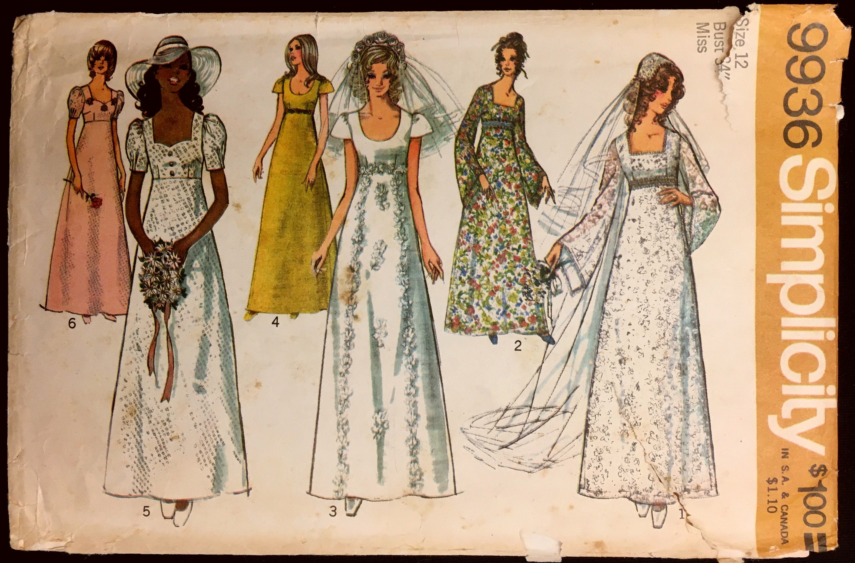 Part Cut 70s Sz 12 Bust 34 Wedding Dress Bridesmaid Simplicity 9936 Vintage Sewing  Pattern Bridal Gown Empire Waist Sweetheart Angel Sleeve - Etsy