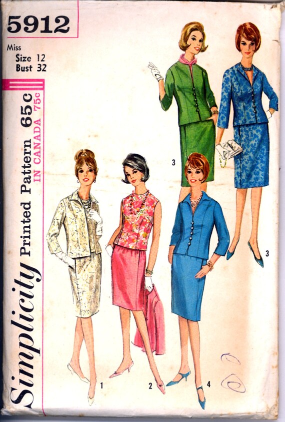 1960s Simplicity 5200 Misses size 12 skirt blouse and pullover bust 32 inches