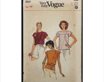 Part Cut 1980s Size 10 Bust 32 1/2 Pullover Top Vogue 8307 Vintage Sewing Pattern Easy