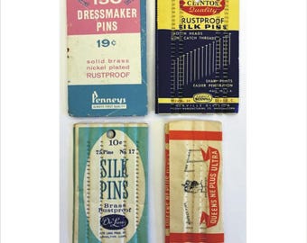 Lot 4 Mixed Packs Antique & Vintage Straight Pins Clinton, Penneys, De Long, Queen’s Ne Plus Ultra Silk Brass Rustproof Sewing