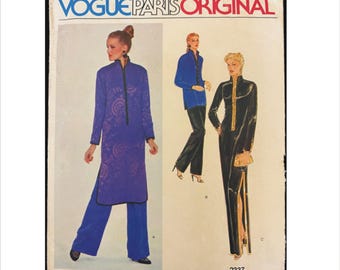 Uncut 1970s Size 12 Bust 34 Yves Saint Laurent Top Tunic Pants Dress Vogue 2337 Vintage Sewing Pattern Paris Original Designer Side Slit