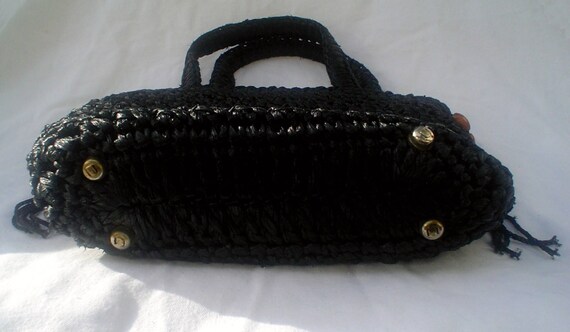 1950s 1960s Black Raffia Handbag Japan Wood Beads… - image 3