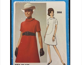 1960s Size 12 Bust 34 Bill Blass Asymmetrical A-Line Dress Vogue Americana 2056 Vintage Sewing Pattern Designer