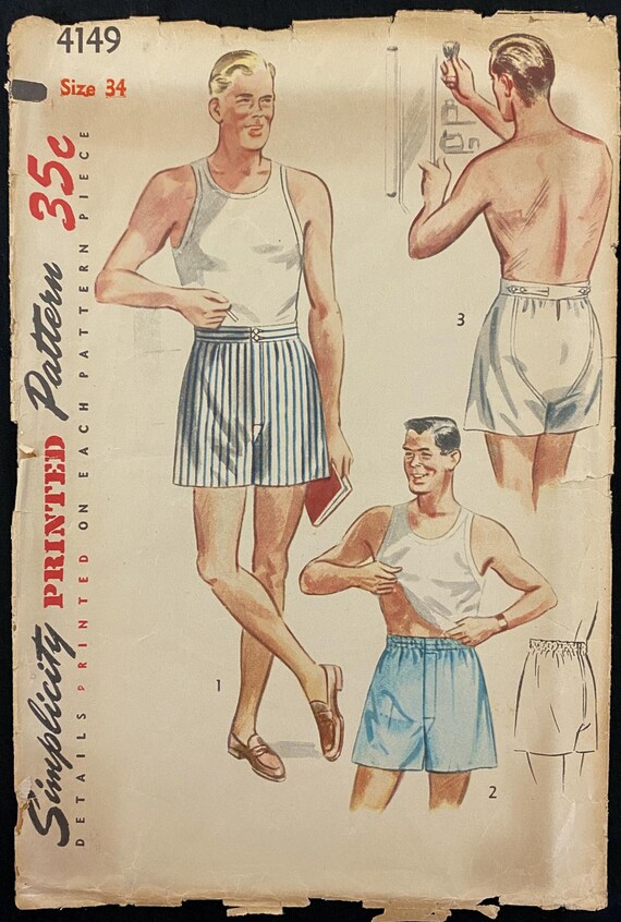 Part Cut 1950s Waist Size 34 Men's Shorts Simplicity 4149 Vintage