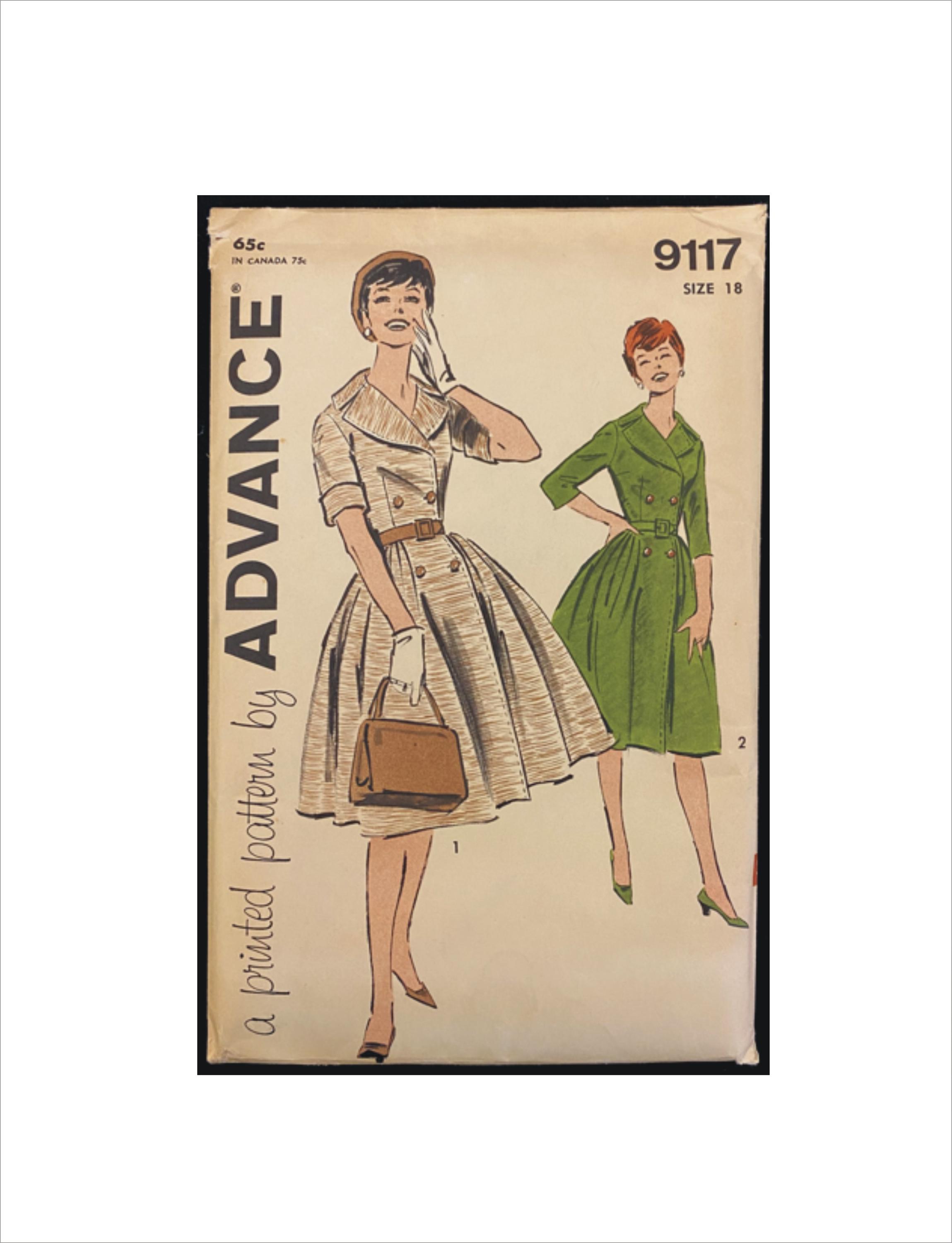 Uncut 1960s Size 18 Bust 38 One Piece Dress Advance 9117 Vintage