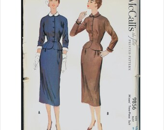 Uncut 1950s Size 12 Bust 30 Fitted Suit Lined Jacket Skirt McCall's 9856 Vintage Sewing Pattern Detachable Collar & Cuffs