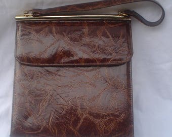 50s 60s Brown Textured Vinyl Handbag Vintage Frame Purse Bag Mid Century 1950s 1960s Top Handle