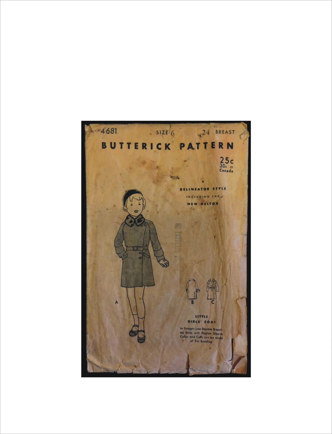 1930's Butterick Child's Princess Seam Coat and Hat Pattern - Chest 30 - No. 6950
