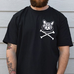 Cat Shirt, Cat Chest Print Tshirt In Black, Unisex Black Cat Tee