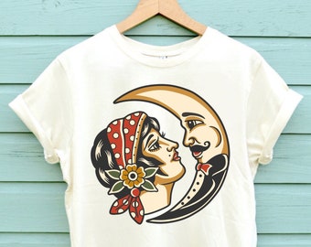 Traditional Moon Shirt, Moon Tshirt, T-Shirt, Aesthetic Shirt, Tshirt, In Two Colours Ships In Two Days