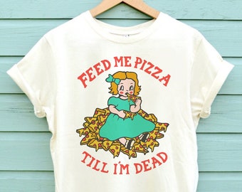 Feed Me Pizza Shirt. Pizza Print Shirt In Two Colours Ready To Ship Worldwide Within Two Days