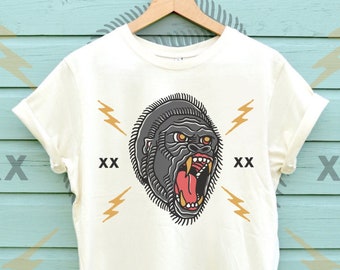 Gorilla Tshirt, Ape Shirt, Tattoo Tshirt, Graphic Tshirt In Three Colours, Graphic Tees