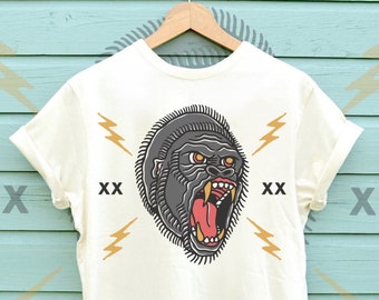 Gorilla Shirt, In Soft White Or Linen, Super Soft Combed Cotton Ready To Ship In Two Days