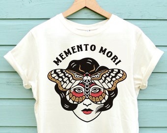 T-shirt Momento Mori Moth, shirt met tattoo-print