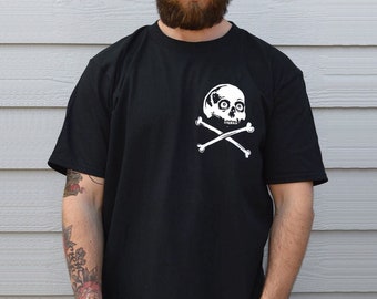 Skull Shirt, Skull Tshirt Chest Print, Skull And Crossbones Tshirt In Black