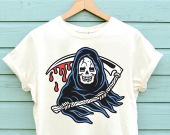 Reaper Horror Shirt, Halloween Shirt, Skull Tshirt, Graphic Tee In Three Colours
