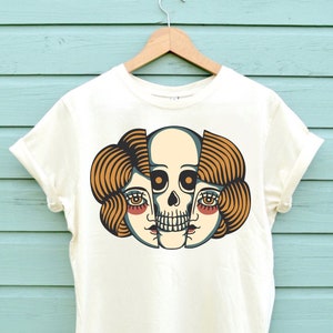Lady And Skull Shirt, Tattoo Shirt, Skull Tshirt, Graphic Tee, T-Shirt, Old School Shirt, Mens Graphic Shirt In Three Colours