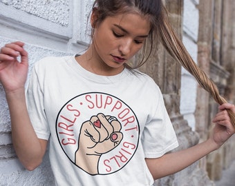 Retro Girls Support Girls T-Shirt, Feminist Tee Handprinted in UK with Eco-Inks