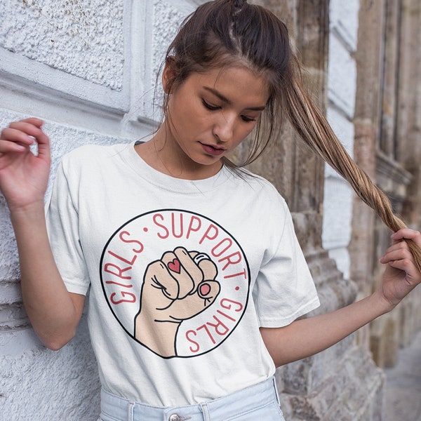 Retro Girls Support Girls T-Shirt, Feminist Tee Handprinted in UK with Eco-Inks