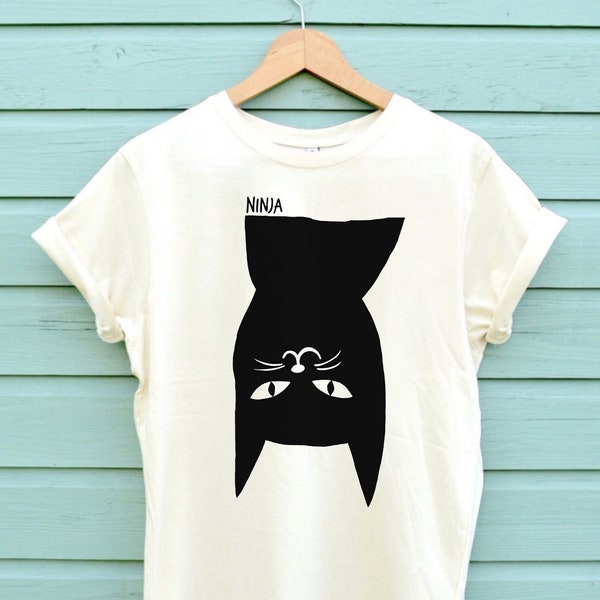 Ninja Cat Has Landed, This Super Soft Mens Cat Tshirt Is Available In Two Colours With Worldwide Shipping
