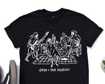 Grim Reapers Band T-Shirt, Skeleton Graphic Tee, Unisex Cotton