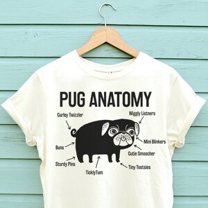 Der Mops Anatomie Mops-T-Shirt, Mops-Hundehemd, lustiges Mops-Shirt, sehr weich und verfügbar in drei Farben. Das perfekte Mops-Shirt