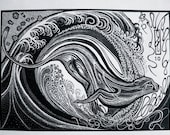 The Smoke that Thunders, Wood Engraving, Woodblock Print, Relief Print, black and white art. printmaking