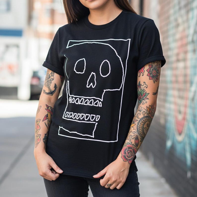 Schedelshirt, schedelafdruk, schedelt-shirt, schedels T-shirts, graphic T-shirts, herent-shirt, schedelafdruk, grappige tshirts Pitch Black