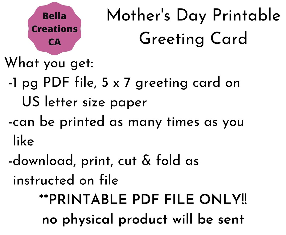 Printable Mother's Day Greeting Card, Funny Mother's Day Card, 5x7 Foldable Card, Instant ...