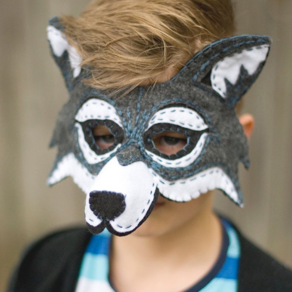 Wolf Mask Handmade Felt Embroidered Details--Halloween Children Photography Prop Animal Costume